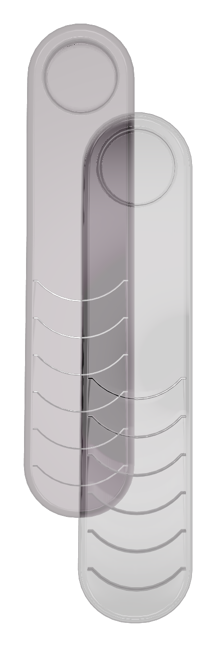Two Luxespacer translucent furniture leg spacers, shown overlapping to highlight their clear, low-profile design